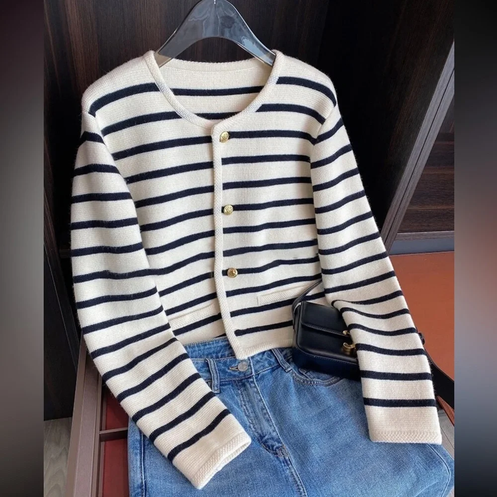 NWT Bonnie Boom O-neck Stripe Knitted Cardigan - Picture 1 of 4